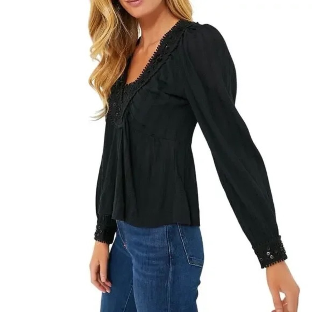 Sea New York Charlotte Embroidery Long Sleeve Black Beaded Top - Picture 5 of 16